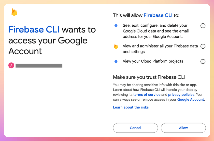 Firebase CLI wants to access your Google Account